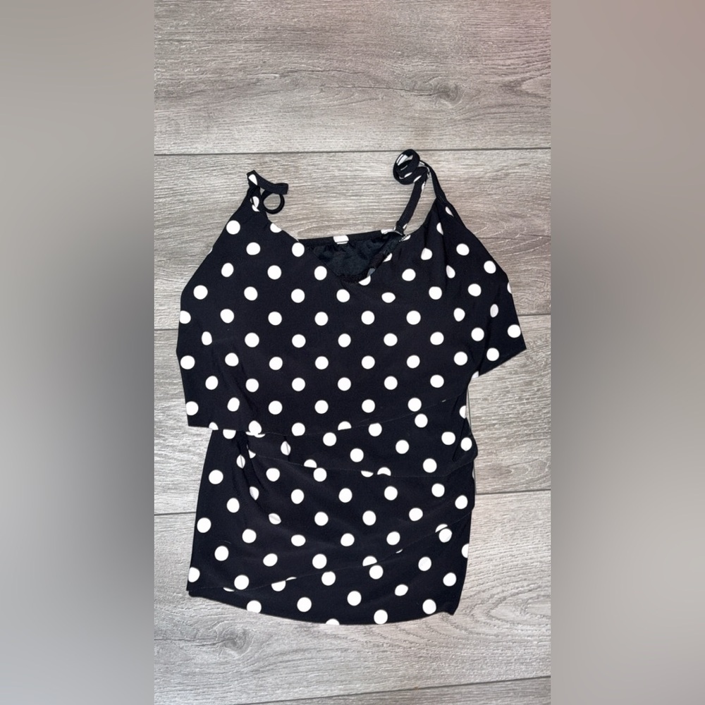 Magicsuit Swim Top Size 10 Black & White Polka Dot Padded Adj Straps EUC